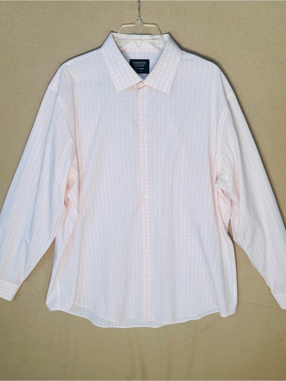 Nordstrom Men’s White & Light Pink Checkered Dress Shirt. 17 1/2 - 36/37